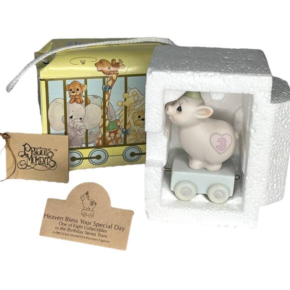 Precious Moments BIRTHDAY TRAIN 3 Yrs Old Porcelain PIG Figurine Enesco Box Tags - Picture 5 of 6